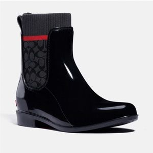 NIB Coach Rubber Rainbootie Black and Red, size 9